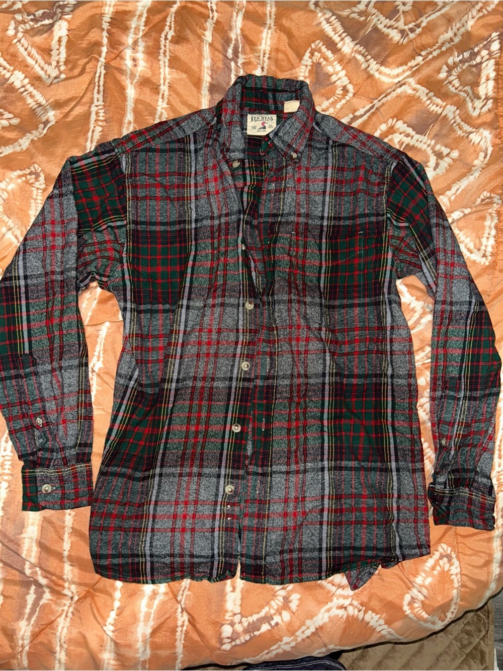 RedHead Men's Green and Red Plaid Button-Down Shirt Size Medium